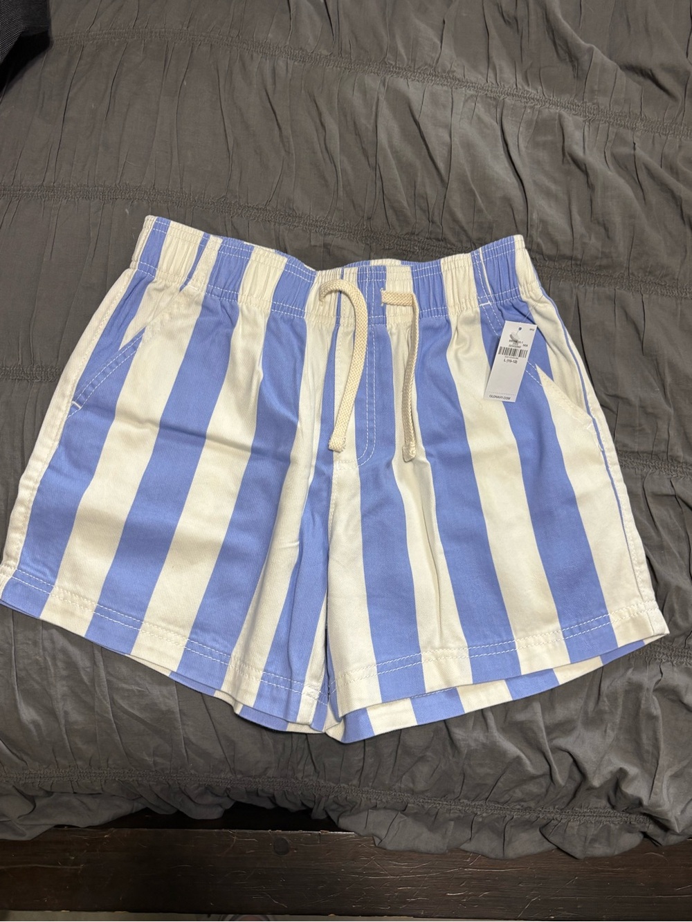 NWT Girls Old Navy Blue and White Vertical Stripe Drawstring Shorts